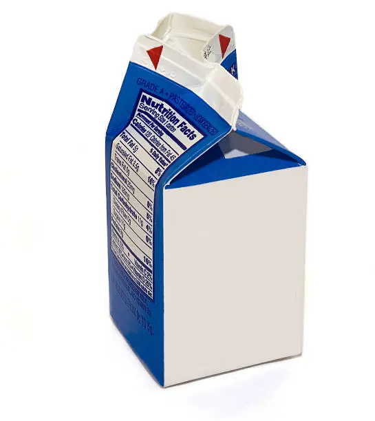 A close-up of a milk carton with a breakdown of its macronutrient content - Milk Nutrition Facts & Health Benefits