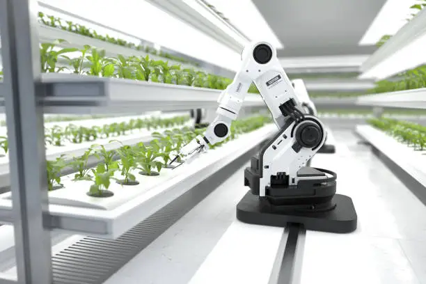 A futuristic farm with autonomous machinery and IoT sensors - Precision Farming