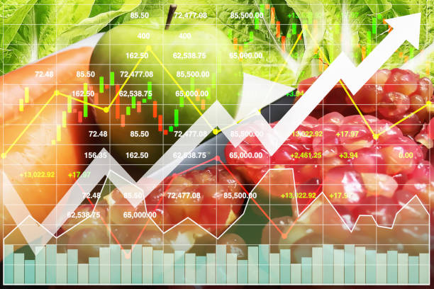 A graph comparing population growth rates and food production trends over time