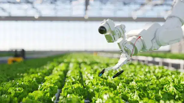 A futuristic farm with IoT sensors and automated machinery - agricultural engineering