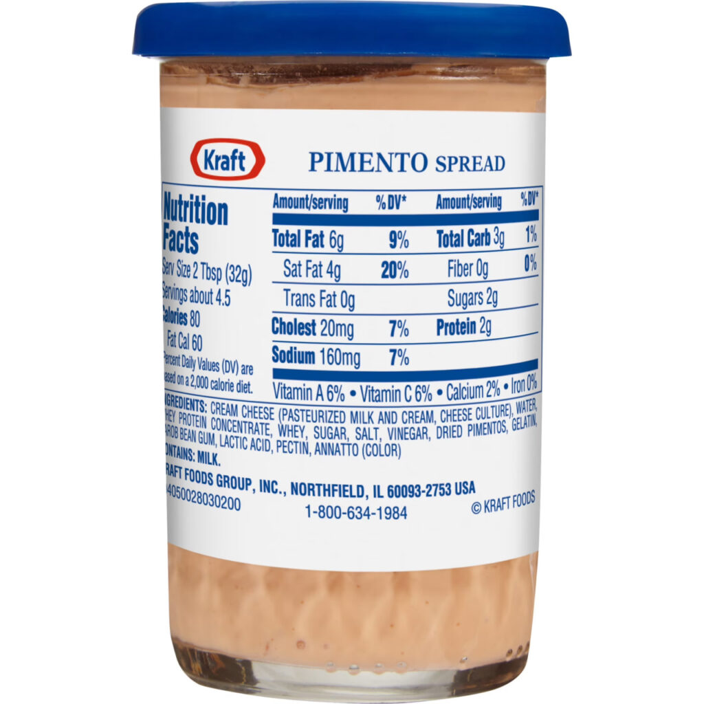Nutrition Facts and Dietary Considerations - Pimento Cheese